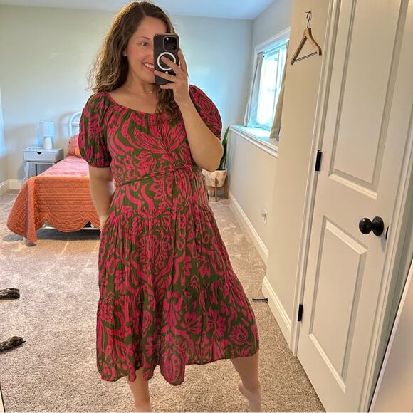 Tuckernuck Velvet Graham & Spencer Cotton Green Pink Floral MIDI Dress XS - Picture 5 of 16